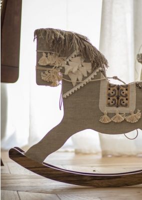 Wooden Rocking Horse Adorned with Embroidered Fabric: Large