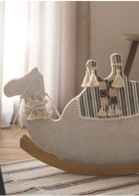 Wooden Rocking Camel Adorned with Embroidered Fabric: Large
