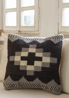 Handwoven Cushion with Rectangular Geometric Pattern