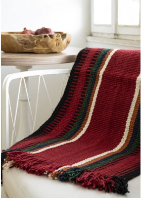 Small Handwoven Rug with Striped Pattern - Shades of Red