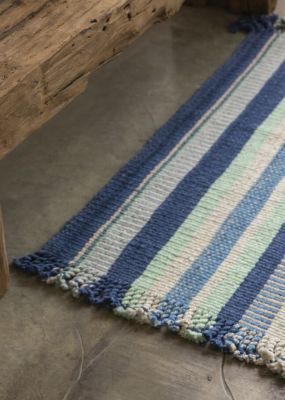 Small Handwoven Rug with Striped Pattern - Shades of Blue