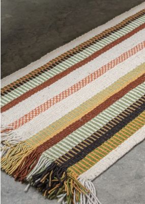 Small Handwoven Rug with Striped Pattern - Shades of Beige