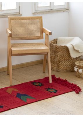 Handwoven Red Rug with Traditional Nomadic Patterns
