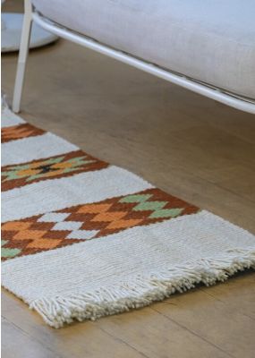 Handwoven Beige Rug with Traditional Nomadic Patterns