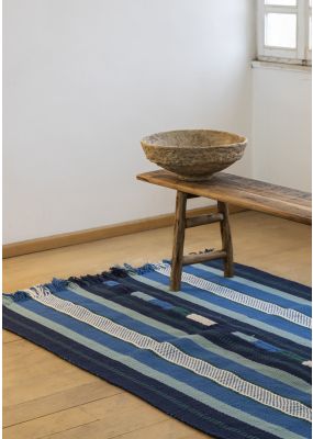 Large Handwoven Rug with Striped Pattern - Shades of Blue