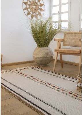 Large Handwoven Rug with Striped Pattern - Shades of Beige