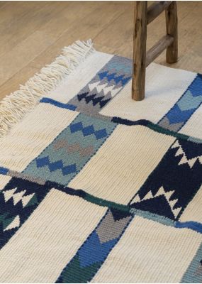 Large Handwoven Rug with Traditional Nomadic Patterns - Shades of Blue