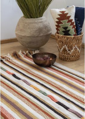 Large Handwoven Rug with Striped Pattern - Shades of Brown