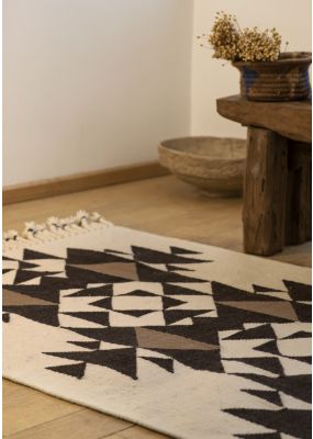 Handwoven Rug with Gray Triangular Geometric Pattern