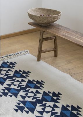Handwoven Rug with Blue Triangular Geometric Pattern