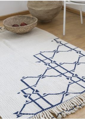 Handwoven Rug with Blue Islamic Geometric Pattern