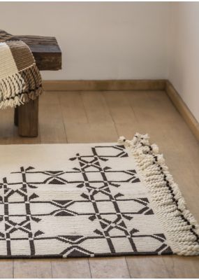 Handwoven Rug with Brown Islamic Geometric Pattern