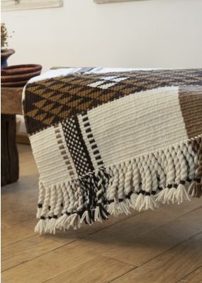 Handwoven Beige Rug with Triangular Geometric Patterns 