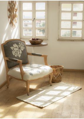 Handwoven Rug with Embroidered Blossom Motifs