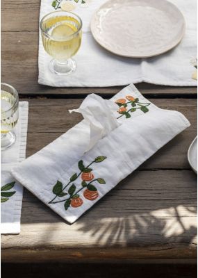 Orange Embroidered Tissue Box Cover 