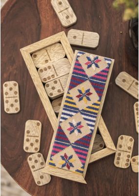 Wooden Dominoes Set with Embroidery