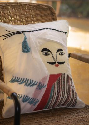 Traditional Arab Man Cushion Cover - White Hatta