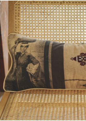 Palestinian Woman with Pot Cushion Cover