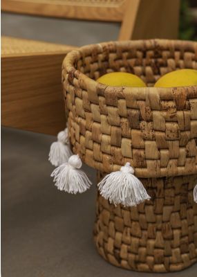 Handwoven Basket with Tassels 