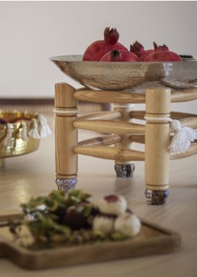 Hammered Metal Serving Plate with Wooden Stand 