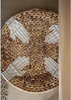 Handwoven Tray with Embroidered Hand Motifs