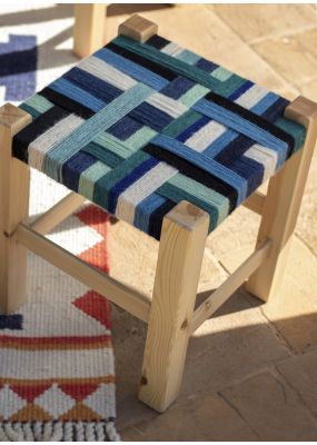 Wooden Stool with Handwoven Wool 