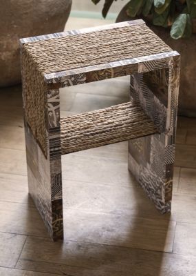 Wooden Stool with Halfa Leaves 