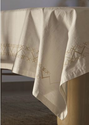 Embroidered Linen Tablecloth: Geometric