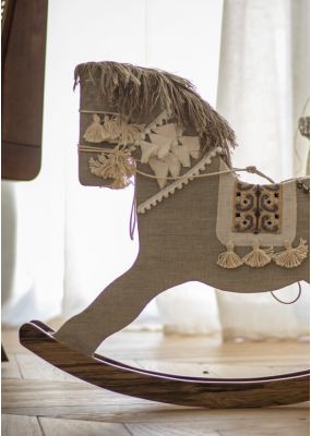 Wooden Rocking Horse Adorned with Embroidered Fabric: Large
