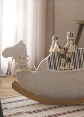 Wooden Rocking Camel Adorned with Embroidered Fabric: Large