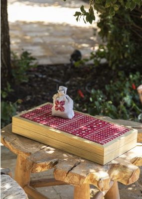 Wooden Backgammon Set with Embroidery