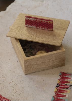 Wooden Box with Embroidered Vertical Handle