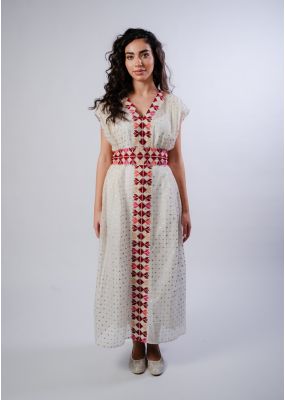 Alzeena White & Gold Mul Chanderi Dress