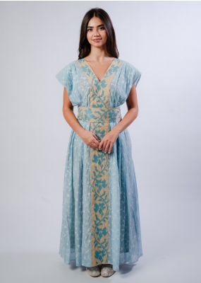 Alzeena Blue Floral Mul Chanderi Dress