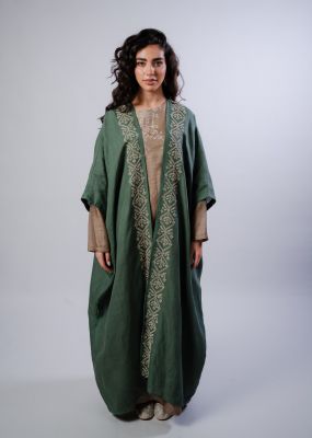 Badia Abaya - Olive Green with Beige Embroidery