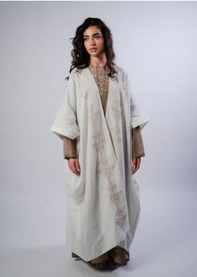 Badia Abaya - Off White with Beige Embroidery