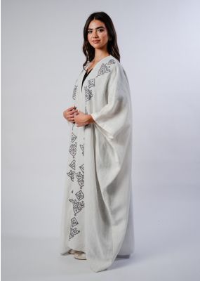 Badia Abaya - Off White with Grey Embroidery