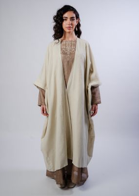 Badia Abaya - Beige with Off White Embroidery