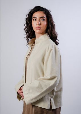 Ghazal Jacket - Beige with Off White Embroidery
