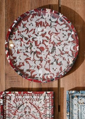 Round Wooden Tray with Decoupage & Engraved Cover