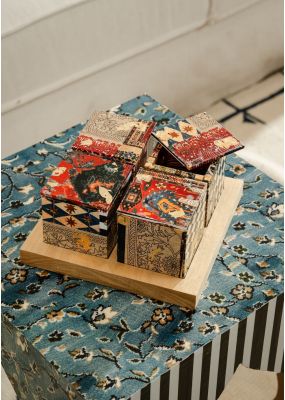 Wooden Tray with 4 Decoupage Containers 