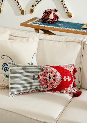 Striped & Embroidered Cushion with Tassels