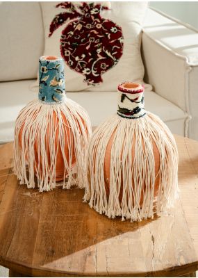 Clay Jar with Applique Neck & Tassels