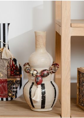 Clay Vase with Decoupage Print & Beaded Accents