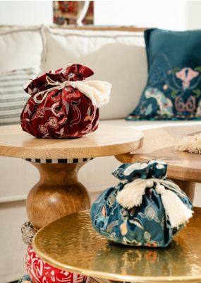 Embroidered Velvet Pouch with Tassels