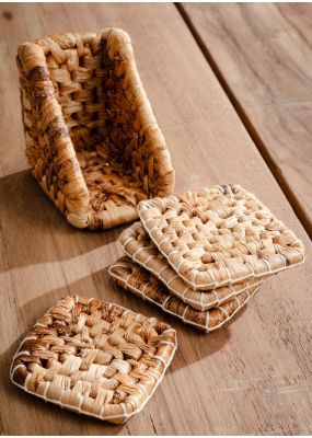 Handwoven Banana Leaf Coaster Set of 4 with Holder