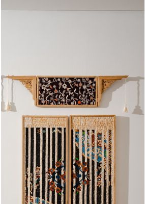 Wooden Arabesque Window with Velvet & Embroidery