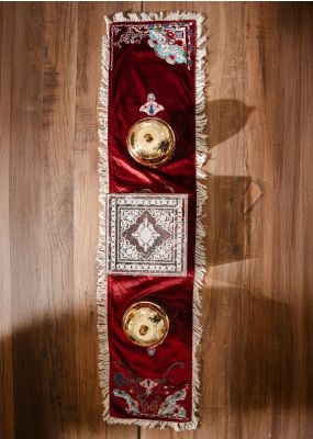 Embroidered Velvet Runner with Tassels