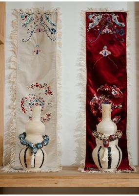 Embroidered Velvet Wall Hanging with Tassels