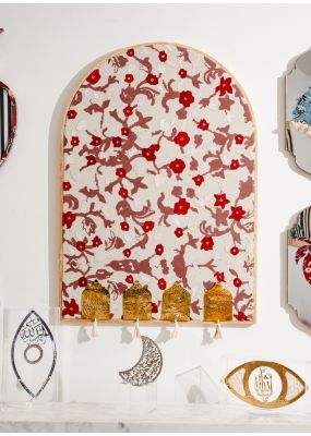 Floral Embroidery Dome Wall Hanging with Copper & Tassels